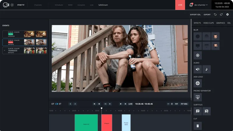 Interfaz de edición de cumplimiento de SafeStream.