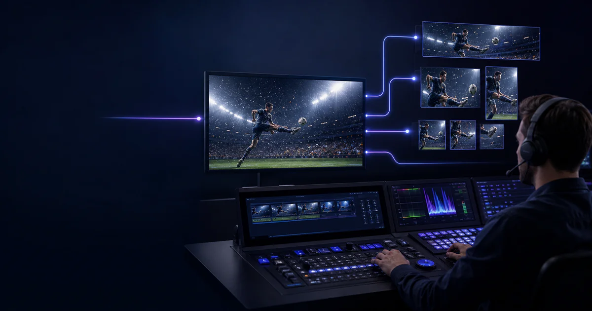 Un monteur transforme un direct de football en clips paysage, carrés et verticaux destinés à plusieurs plateformes.